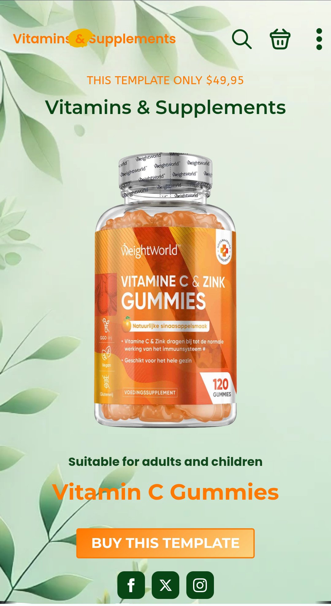 Vitamins and supplements webshop WooCommerce Breakdance builder template screenshot mobile