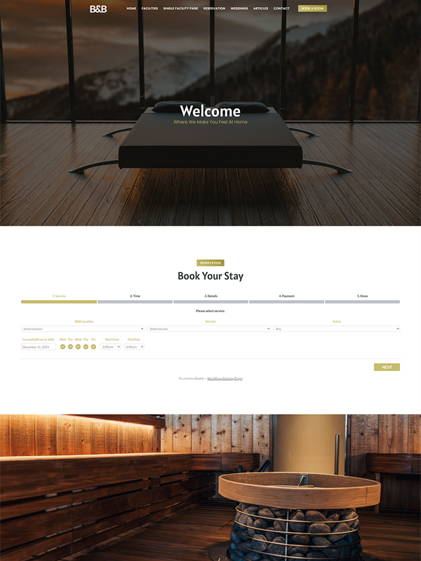 Bed & Breakfast WordPress website Breakdance builder template thumbnail