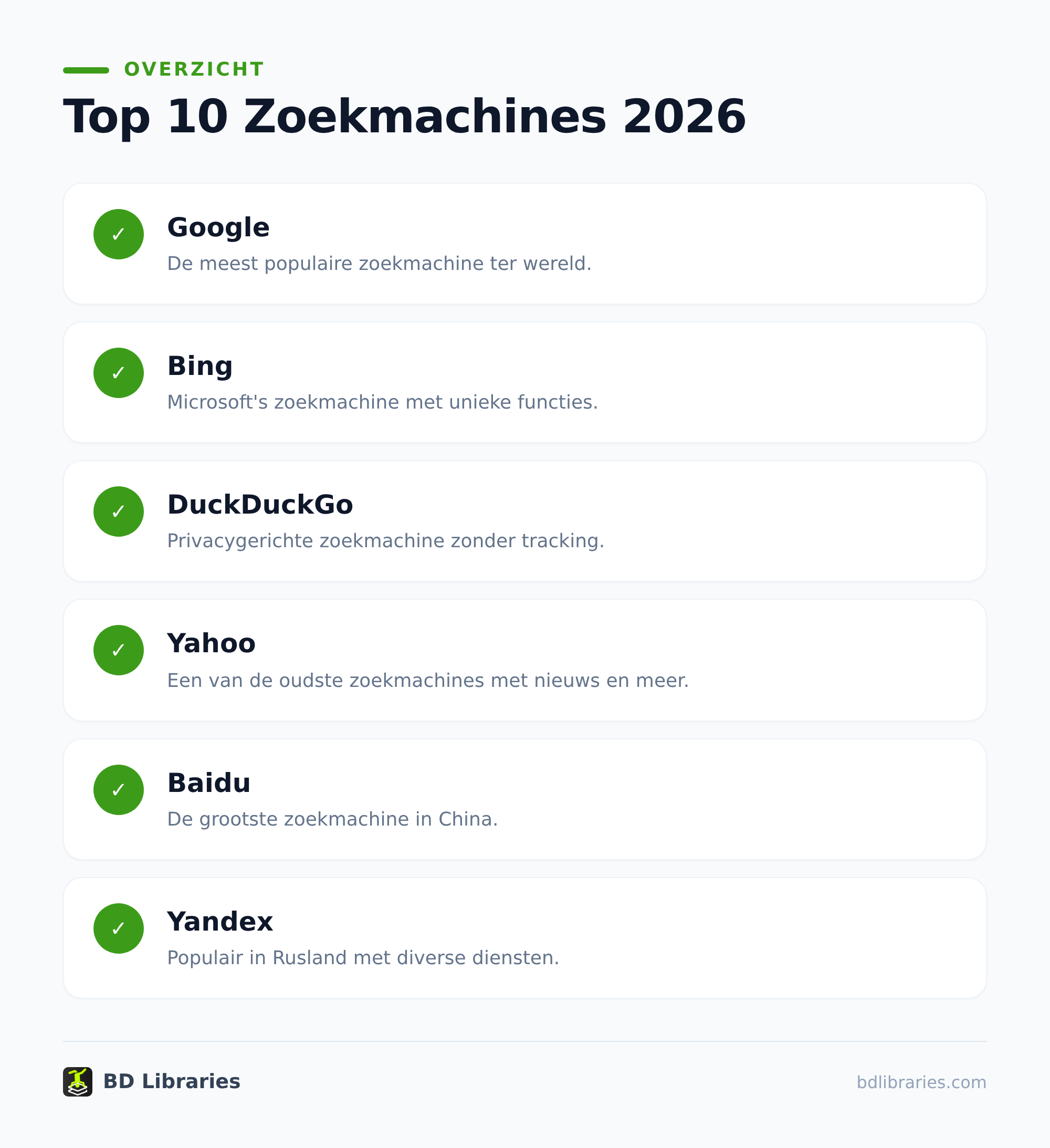 Top 10 zoekmachines 2026: welke past bij jou? 1 1. Google blijft de bekendste zoekmachine